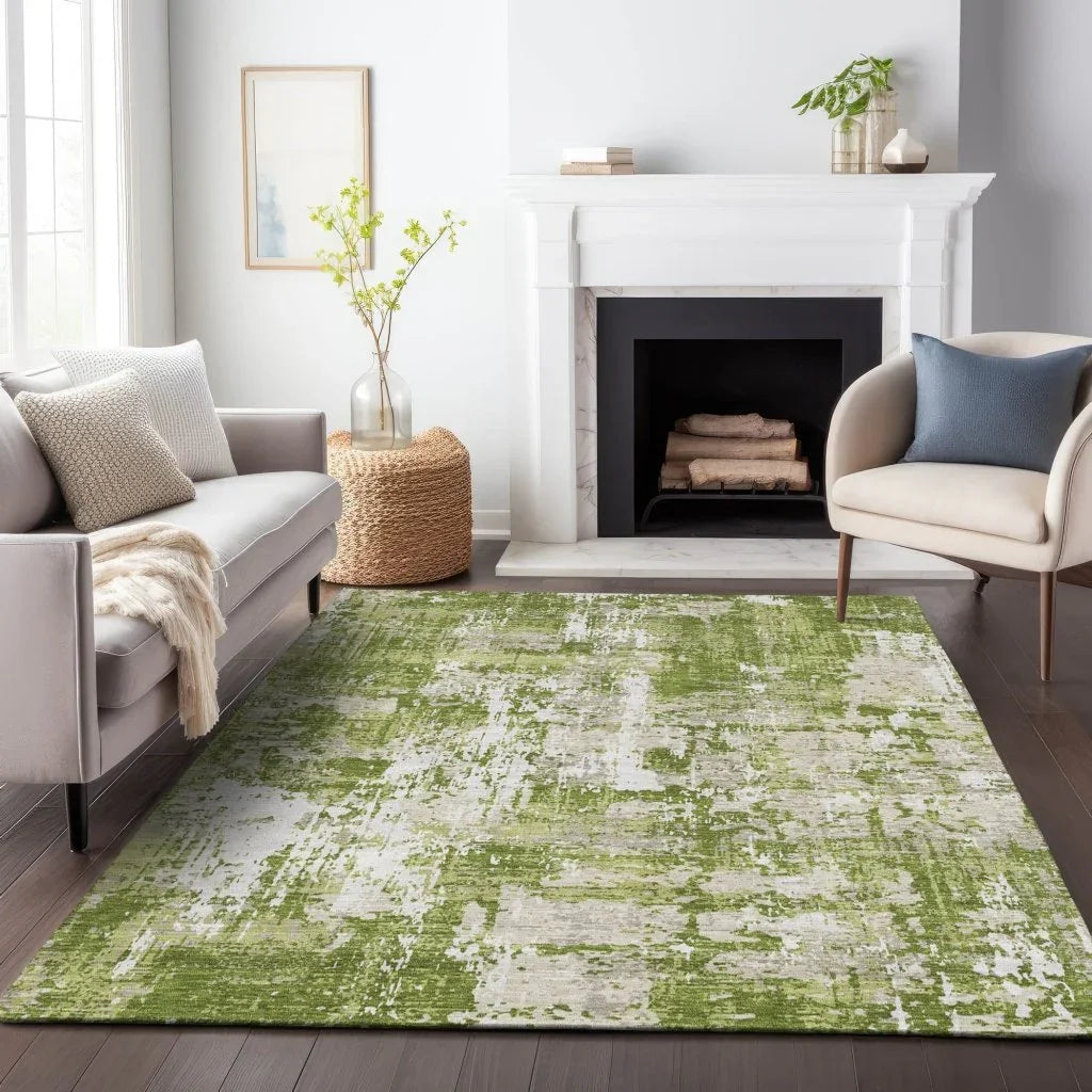 LOOMLAN Rugs Caelan Green Washable Indoor-Outdoor Rug