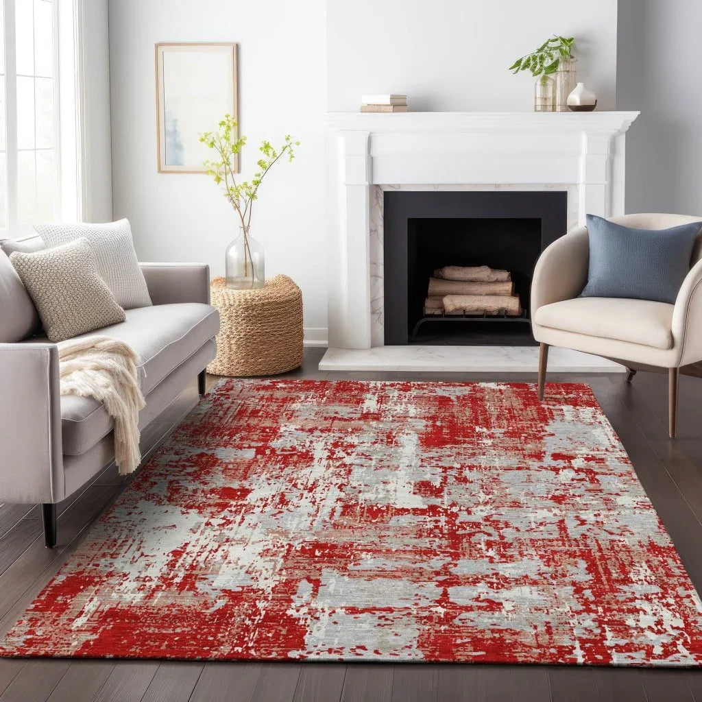 LOOMLAN Rugs Caelan Red Washable Indoor-Outdoor Rug