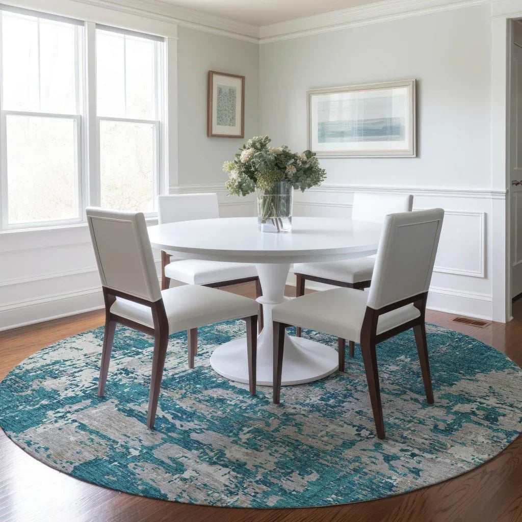 LOOMLAN Rugs Caelan Teal Washable Indoor-Outdoor Rug