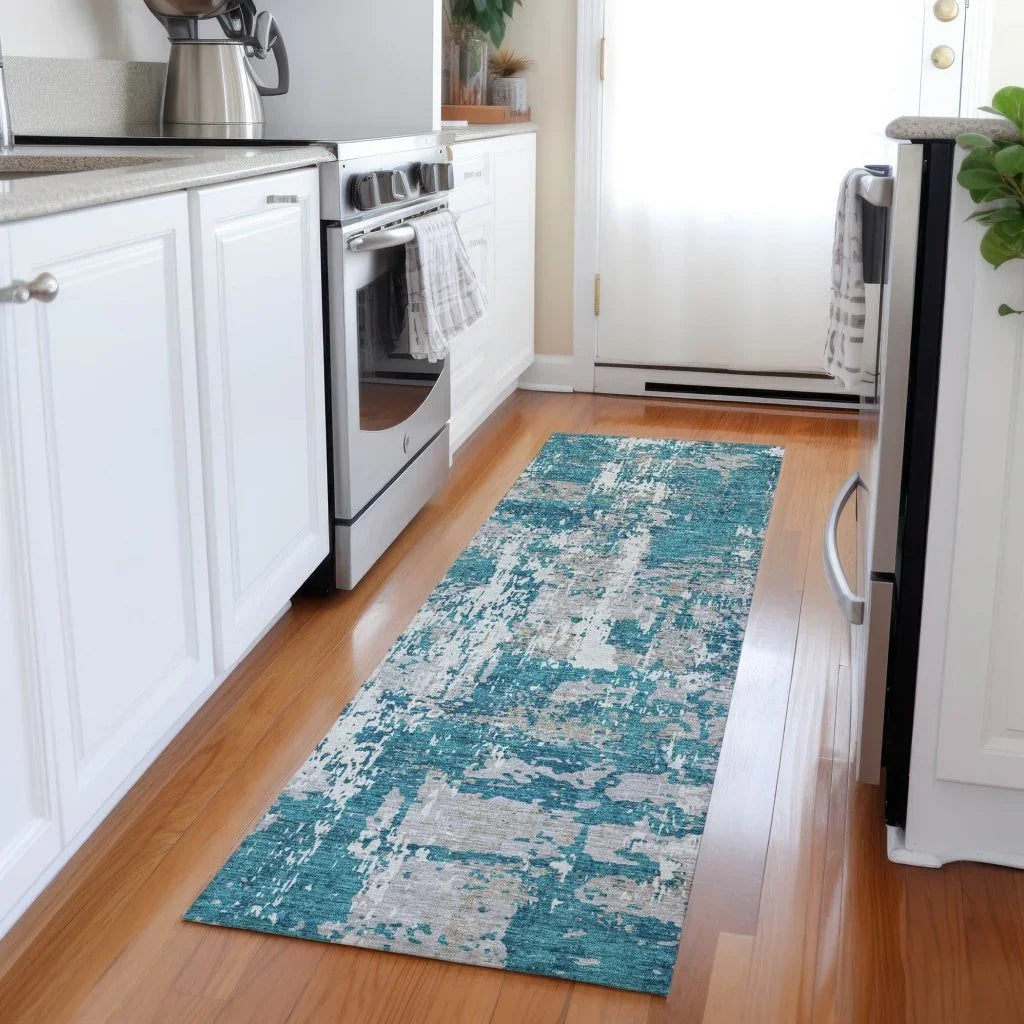 LOOMLAN Rugs Caelan Teal Washable Indoor-Outdoor Rug
