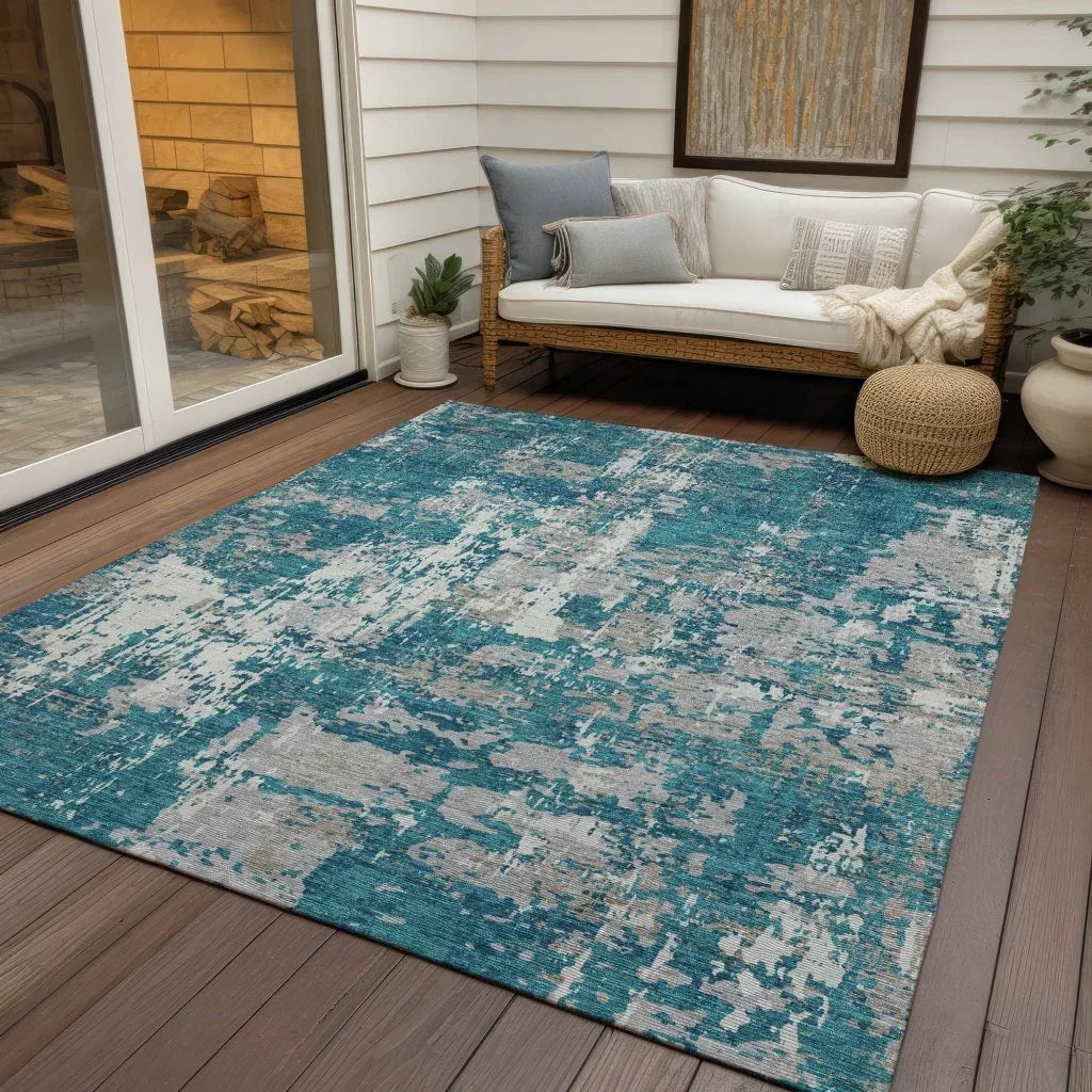 LOOMLAN Rugs Caelan Teal Washable Indoor-Outdoor Rug