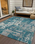 LOOMLAN Rugs Caelan Teal Washable Indoor-Outdoor Rug