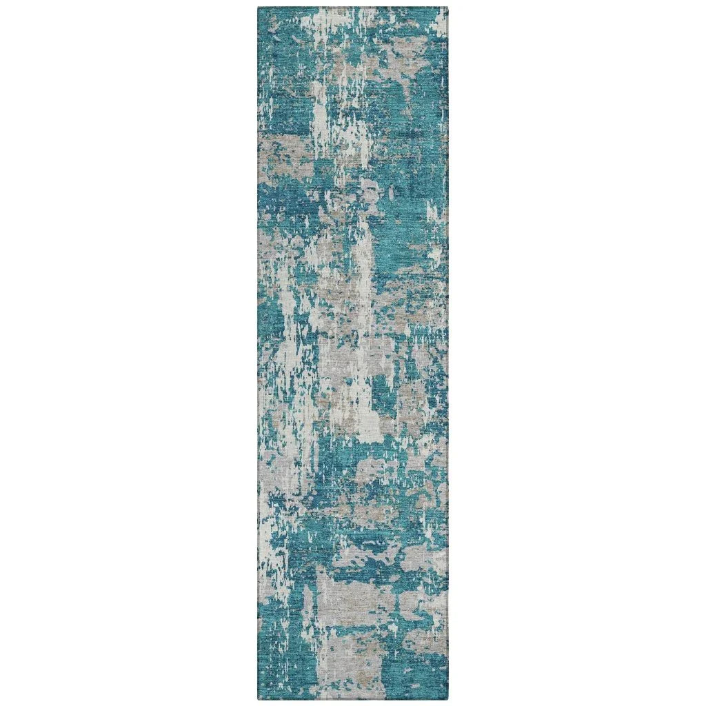 LOOMLAN Rugs Caelan Teal Washable Indoor-Outdoor Rug