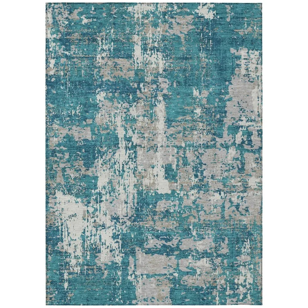 LOOMLAN Rugs Caelan Teal Washable Indoor-Outdoor Rug