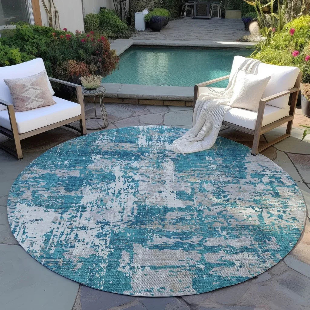 LOOMLAN Rugs Caelan Teal Washable Indoor-Outdoor Rug