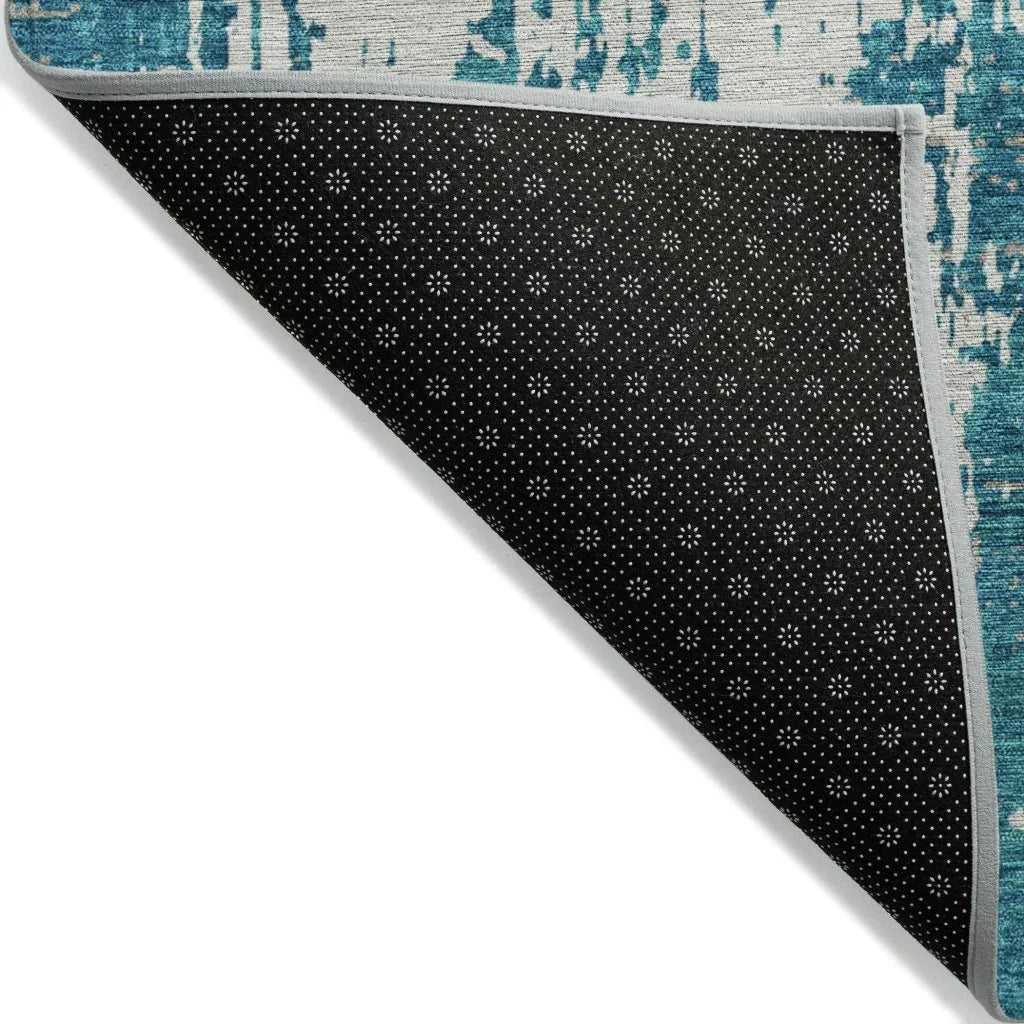 LOOMLAN Rugs Caelan Teal Washable Indoor-Outdoor Rug