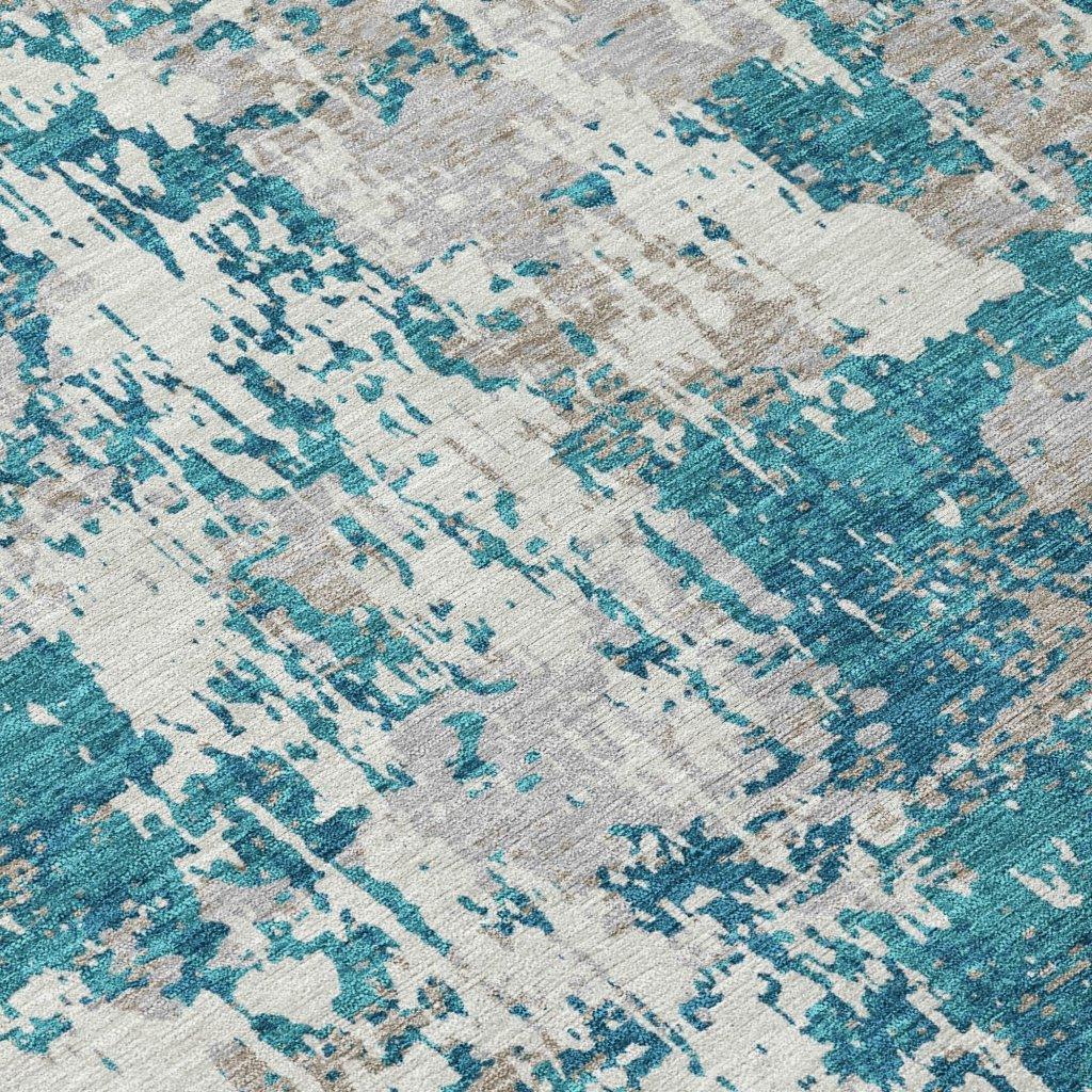 LOOMLAN Rugs Caelan Teal Washable Indoor-Outdoor Rug