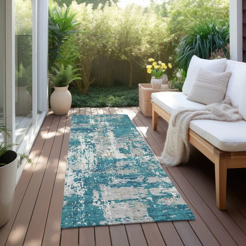 LOOMLAN Rugs Caelan Teal Washable Indoor-Outdoor Rug