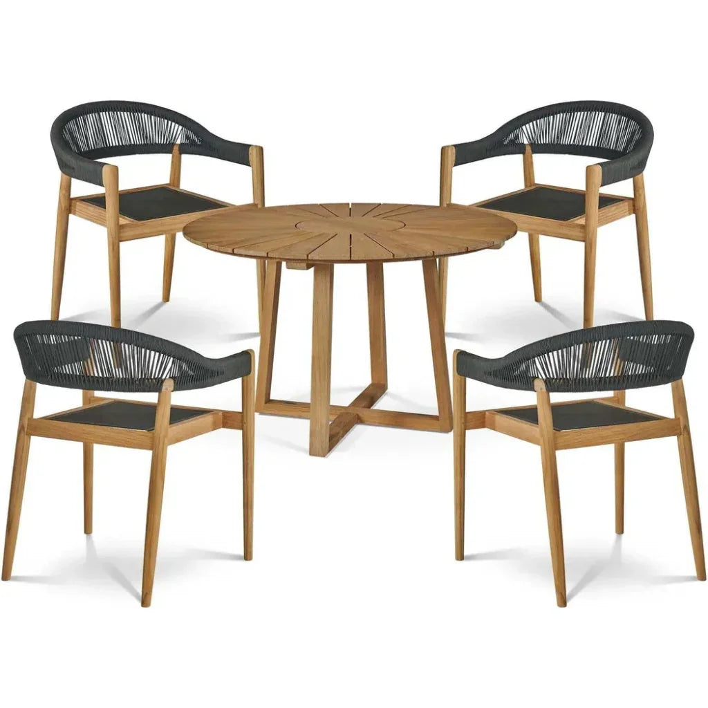 Cambria 5PC Round Outdoor Dining Set Stacking Armchairs - LOOMLAN - HiTeak - Outdoor Dining Sets