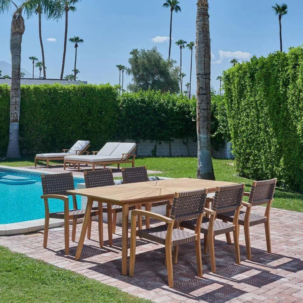 Cambria 7PC Outdoor Dining Set Stacking Armchairs - LOOMLAN - HiTeak - Outdoor Dining Sets