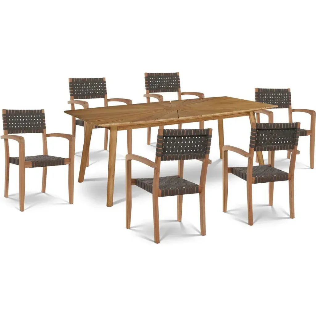 Cambria 7PC Outdoor Dining Set Stacking Armchairs - LOOMLAN - HiTeak - Outdoor Dining Sets
