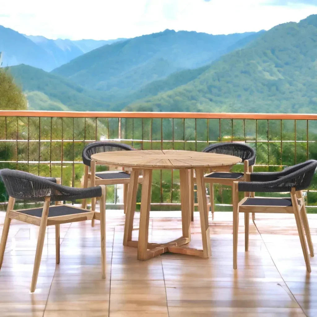 Cambria Round Teak Outdoor Dining Table - LOOMLAN - HiTeak - Outdoor Dining Tables