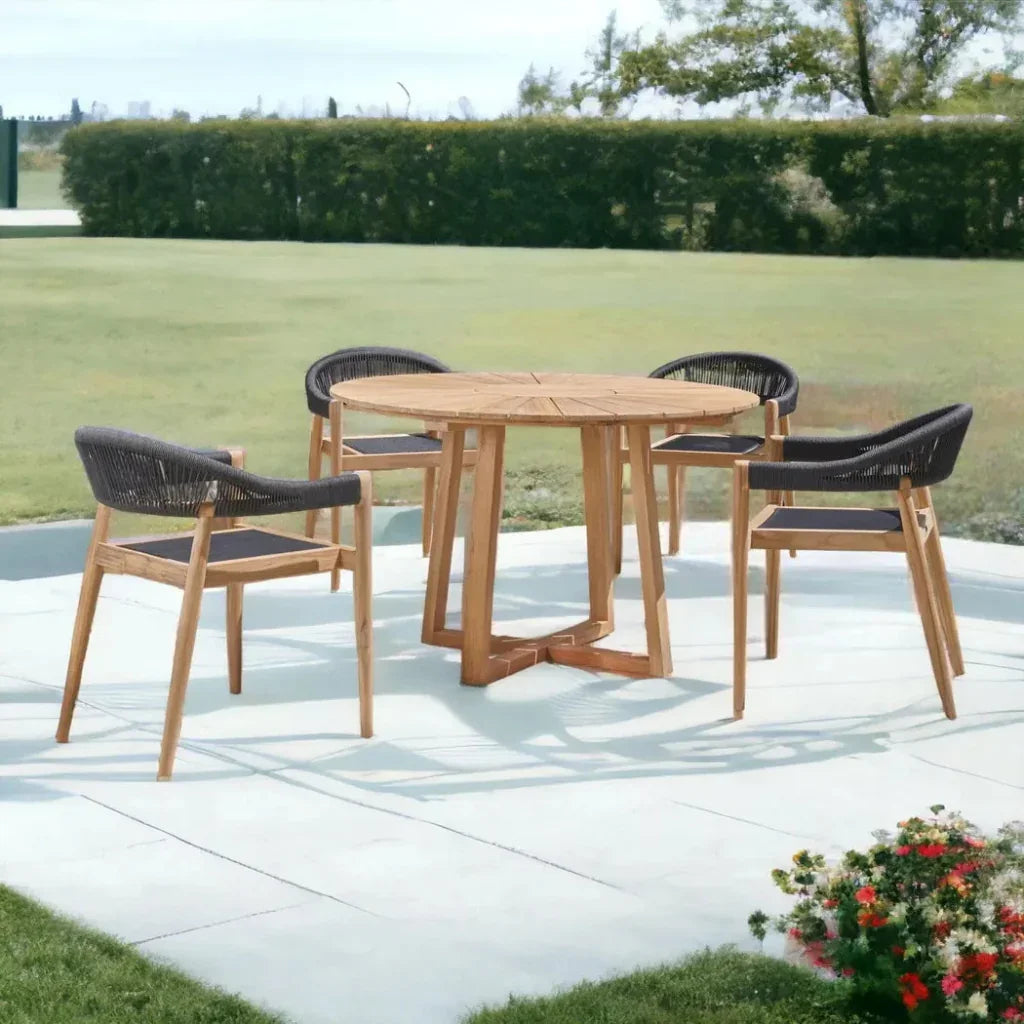 Cambria Round Teak Outdoor Dining Table - LOOMLAN - HiTeak - Outdoor Dining Tables