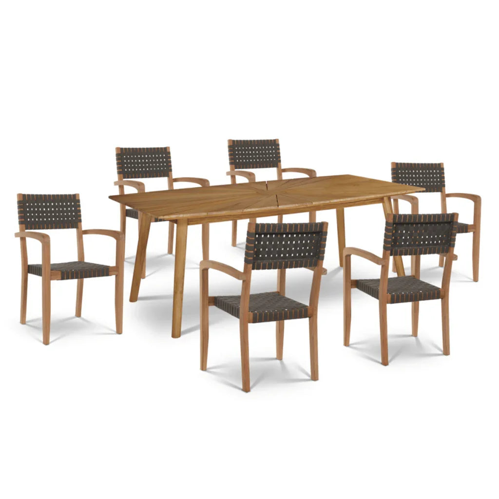 Cambria Teak Patio Rectangular Dining Set 7PC - LOOMLAN - HiTeak - Outdoor Dining Sets
