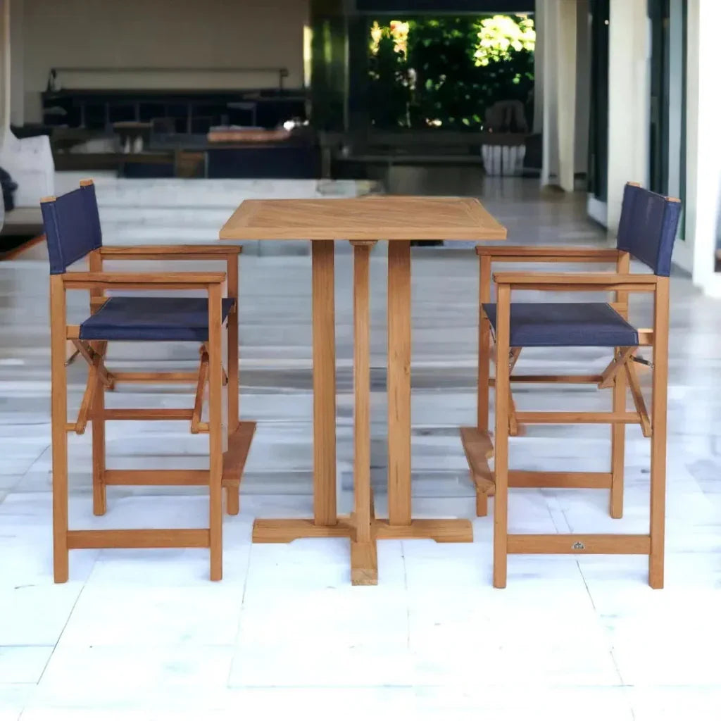 Captain 3PC Square Teak Outdoor Bar Height Dining Set - LOOMLAN - HiTeak - Outdoor Bistro Sets