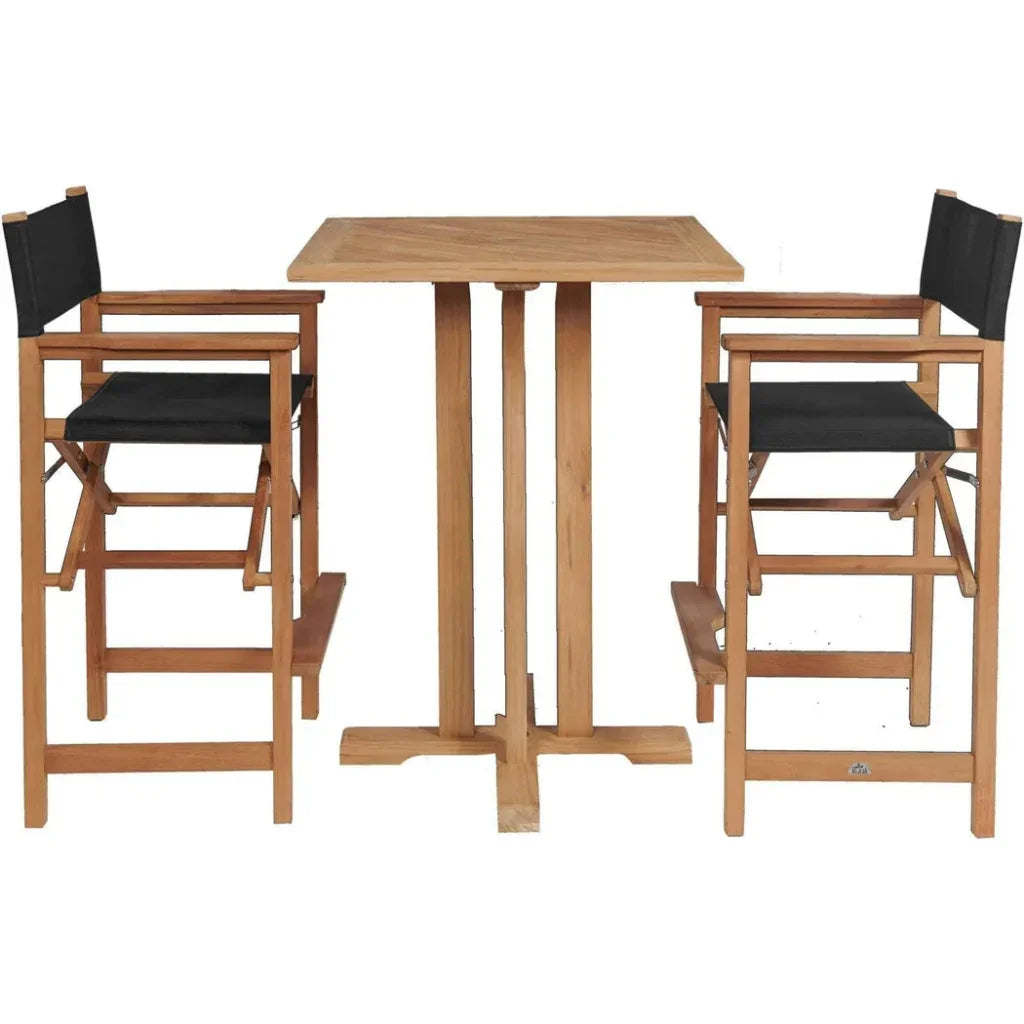 Captain 3PC Square Teak Outdoor Bar Height Dining Set - LOOMLAN - HiTeak - Outdoor Bistro Sets