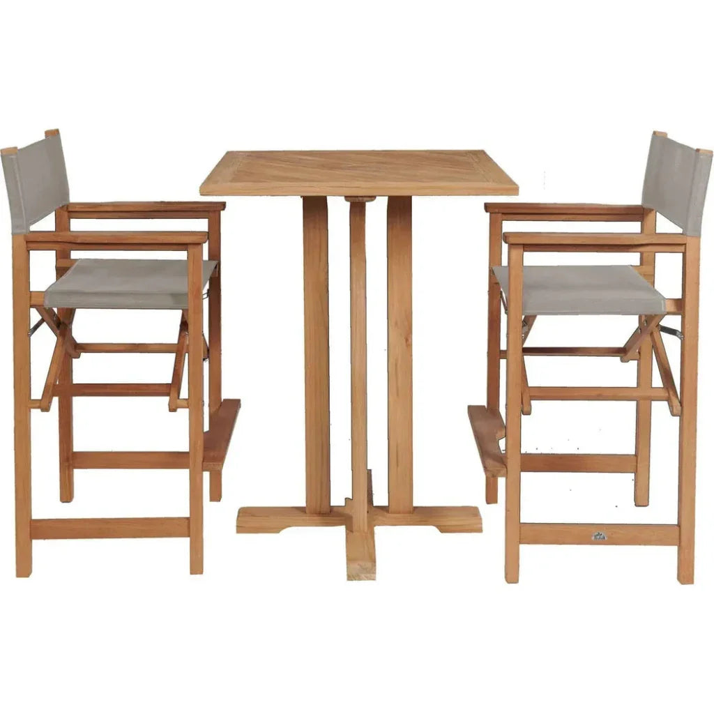 Captain 3PC Square Teak Outdoor Bar Height Dining Set - LOOMLAN - HiTeak - Outdoor Bistro Sets
