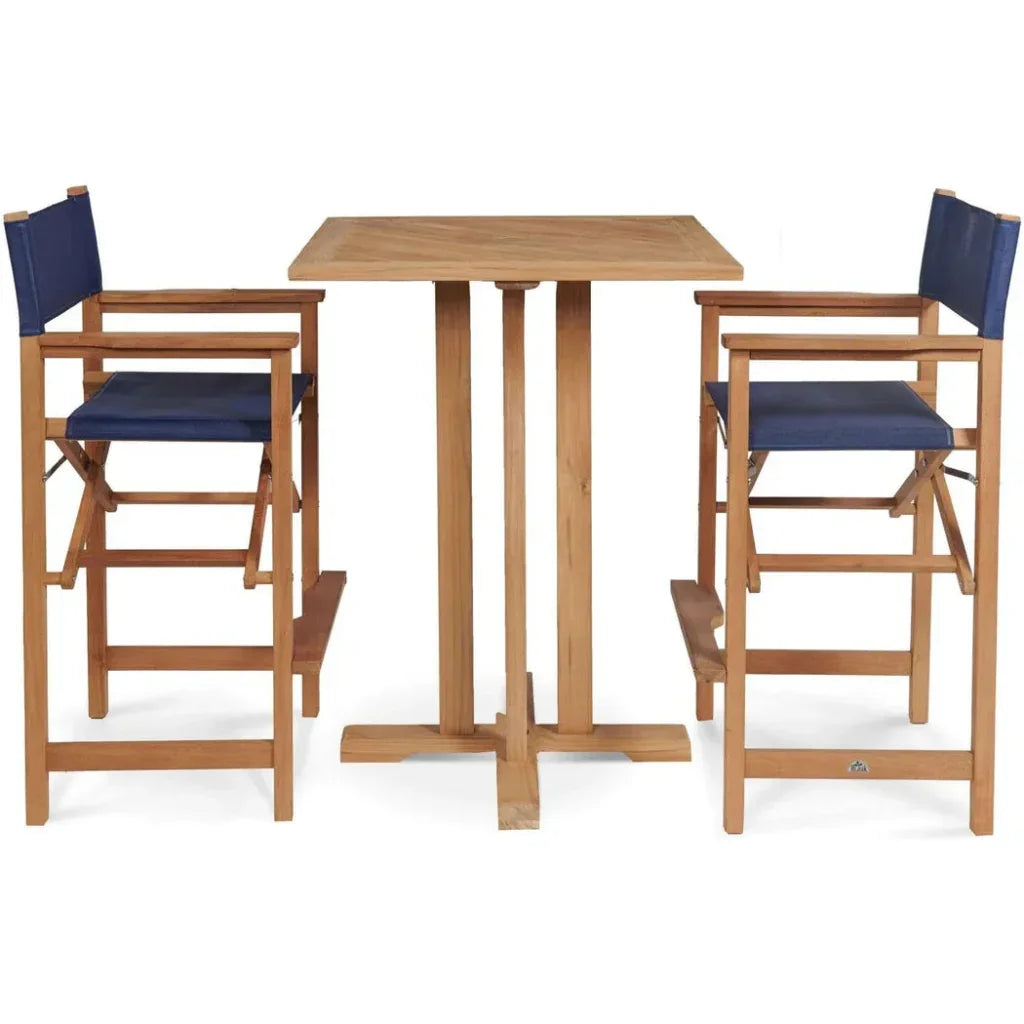 Captain 3PC Square Teak Outdoor Bar Height Dining Set - LOOMLAN - HiTeak - Outdoor Bistro Sets
