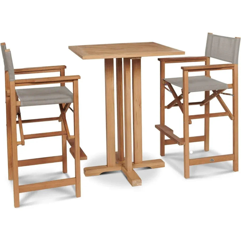 Captain 3PC Square Teak Outdoor Bar Height Dining Set - LOOMLAN - HiTeak - Outdoor Bistro Sets