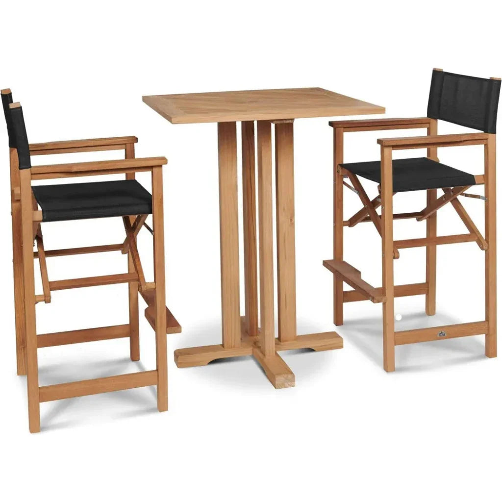 Captain 3PC Square Teak Outdoor Bar Height Dining Set - LOOMLAN - HiTeak - Outdoor Bistro Sets
