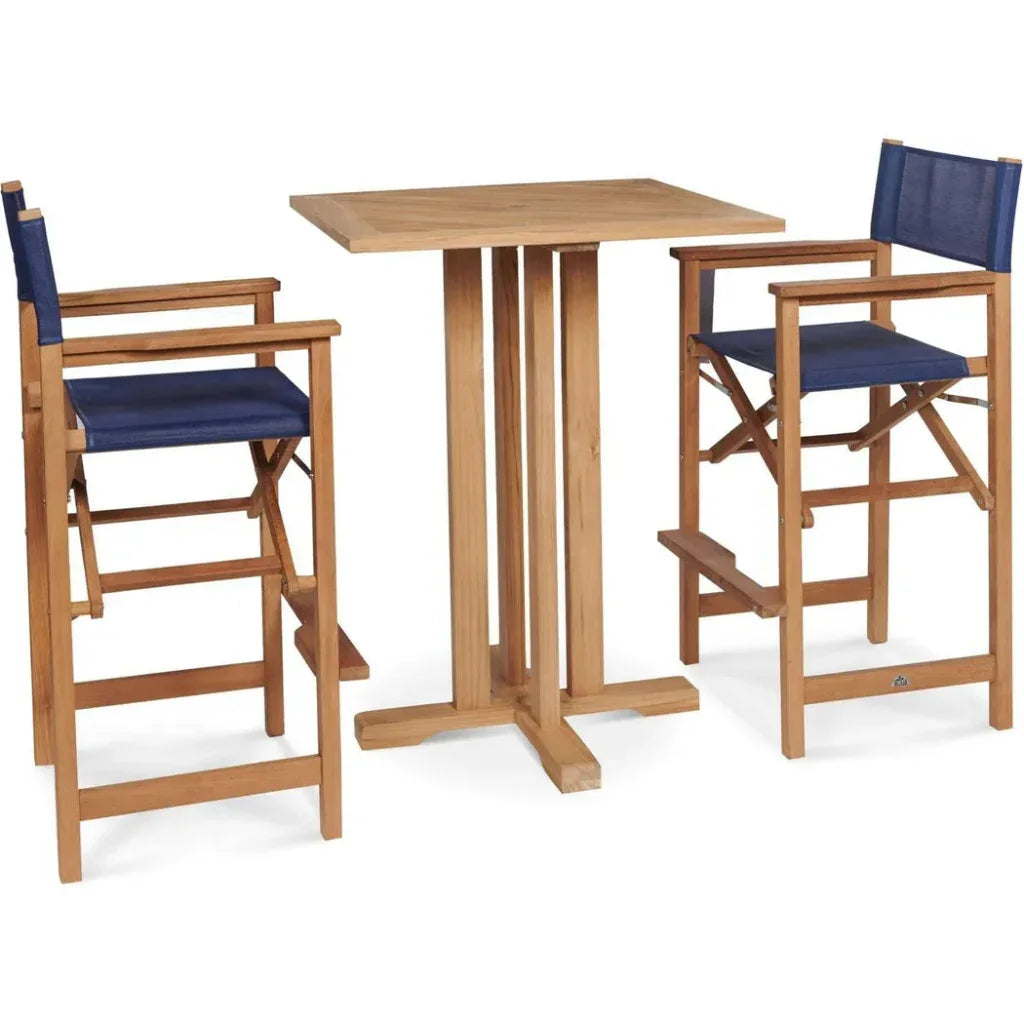 Captain 3PC Square Teak Outdoor Bar Height Dining Set - LOOMLAN - HiTeak - Outdoor Bistro Sets