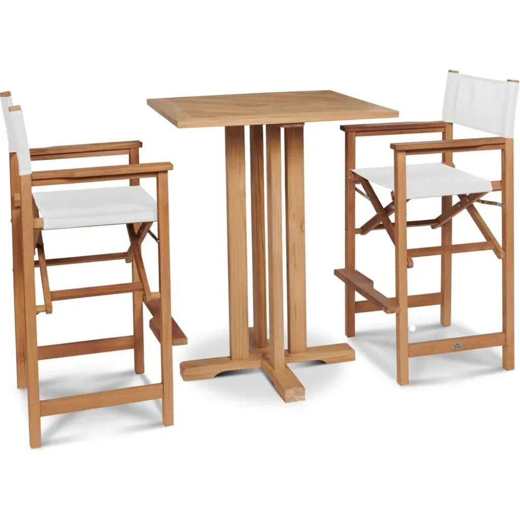 Captain 3PC Square Teak Outdoor Bar Height Dining Set - LOOMLAN - HiTeak - Outdoor Bistro Sets