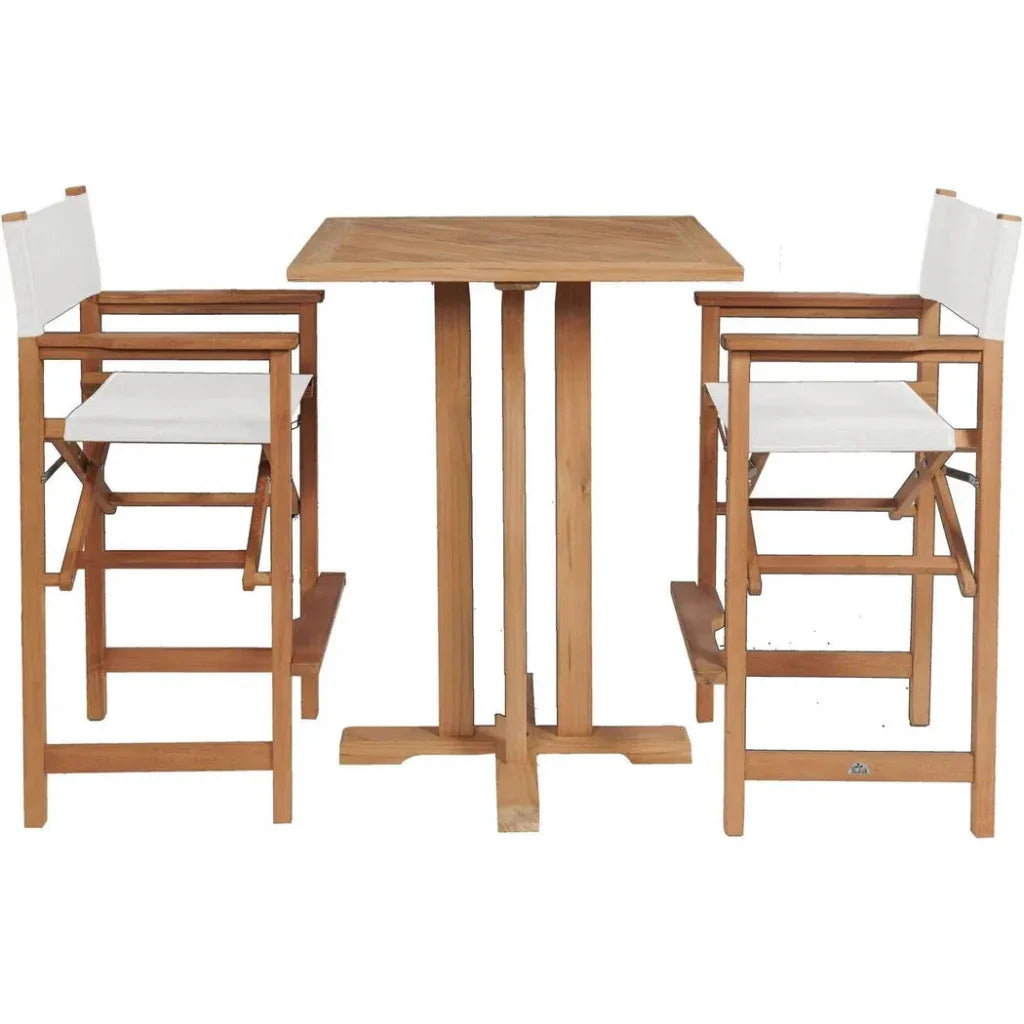 Captain 3PC Square Teak Outdoor Bar Height Dining Set - LOOMLAN - HiTeak - Outdoor Bistro Sets