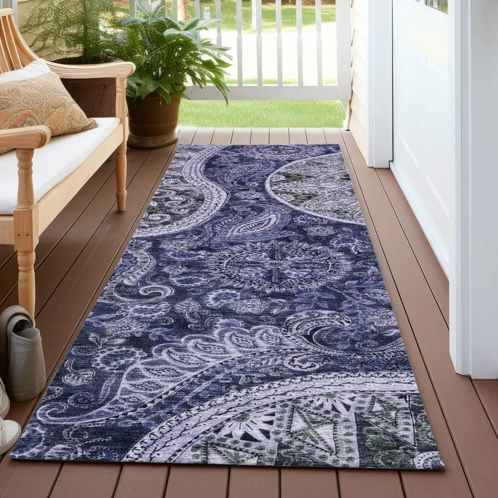 LOOMLAN Rugs Carmina Blue Washable Indoor-Outdoor Rug