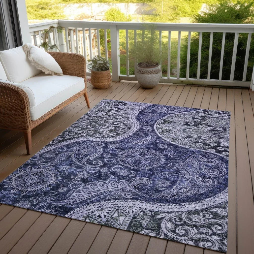 LOOMLAN Rugs Carmina Blue Washable Indoor-Outdoor Rug