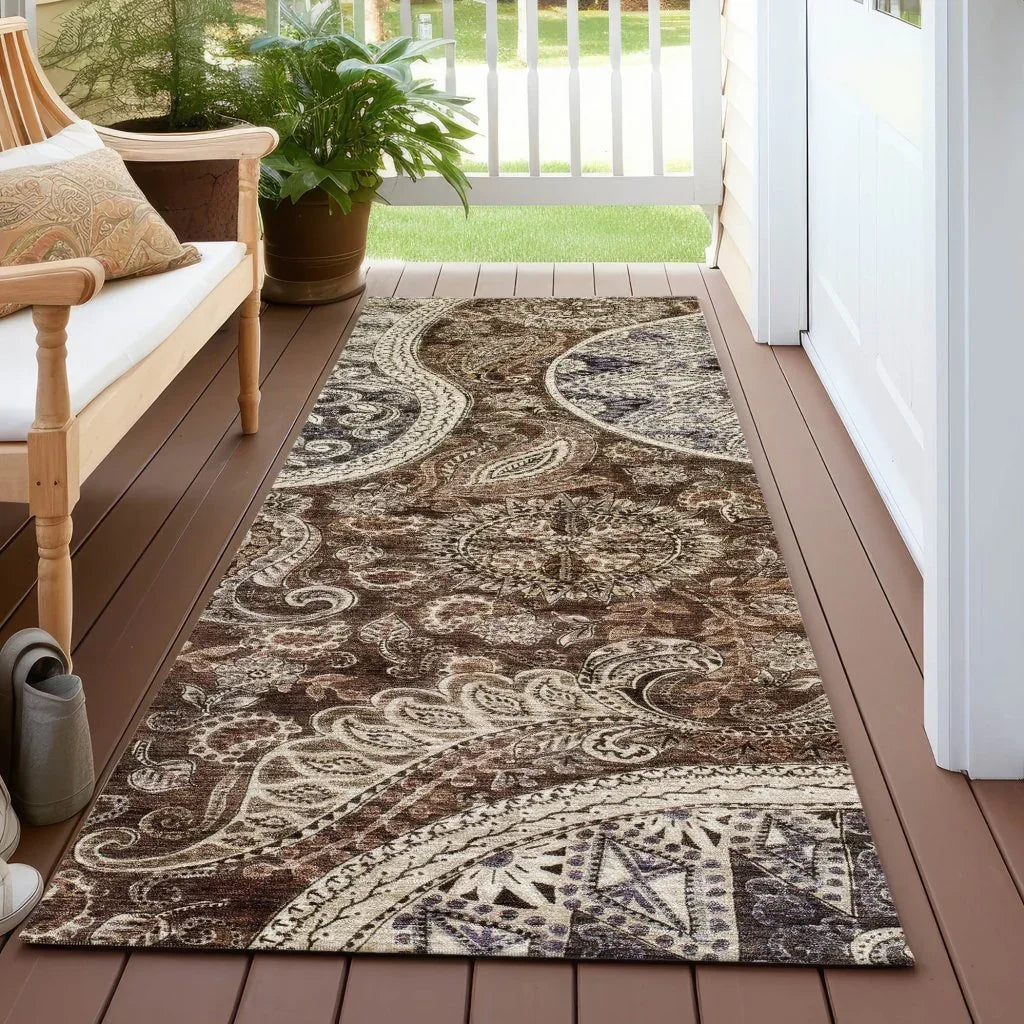 LOOMLAN Rugs Carmina Brown Washable Indoor-Outdoor Rug