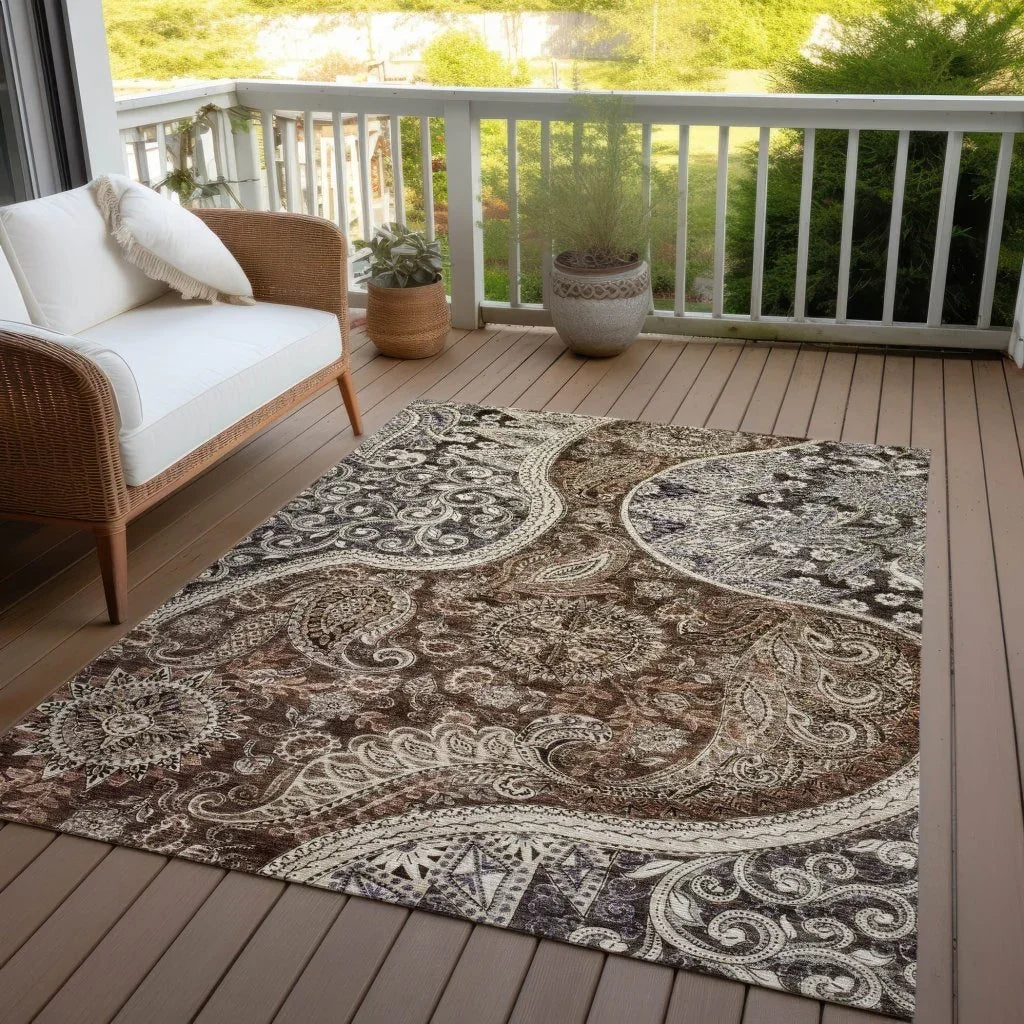 LOOMLAN Rugs Carmina Brown Washable Indoor-Outdoor Rug