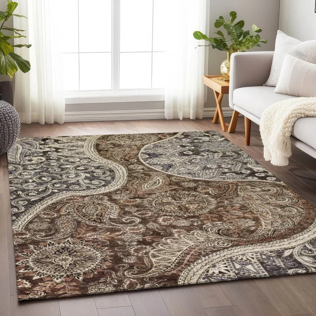 LOOMLAN Rugs Carmina Brown Washable Indoor-Outdoor Rug