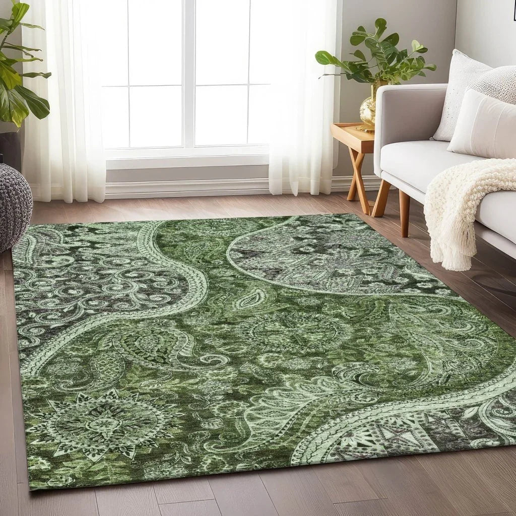LOOMLAN Rugs Carmina Green Washable Indoor-Outdoor Rug