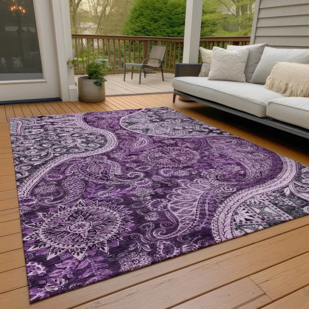 LOOMLAN Rugs Carmina Purple Washable Indoor-Outdoor Rug