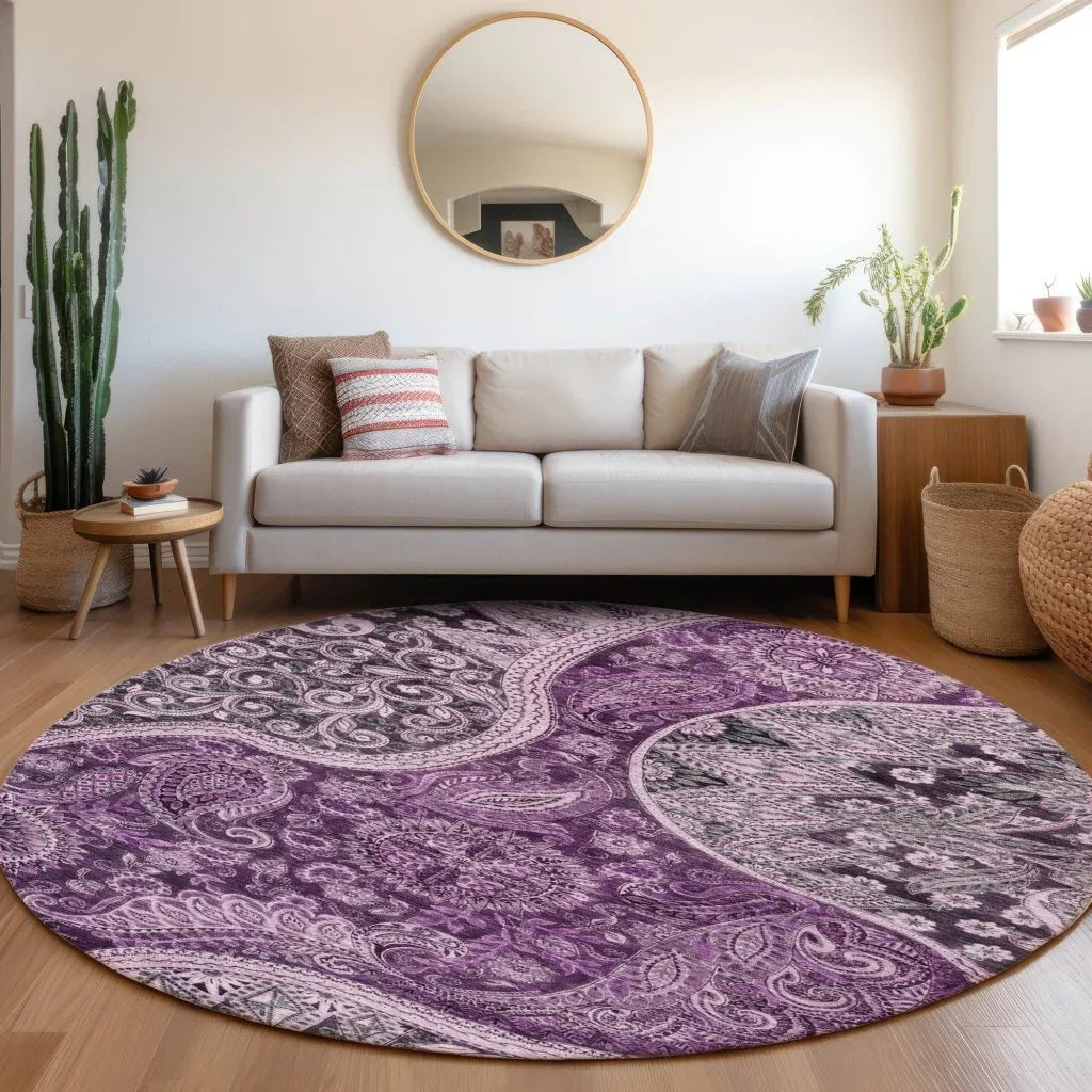 LOOMLAN Rugs Carmina Purple Washable Indoor-Outdoor Rug