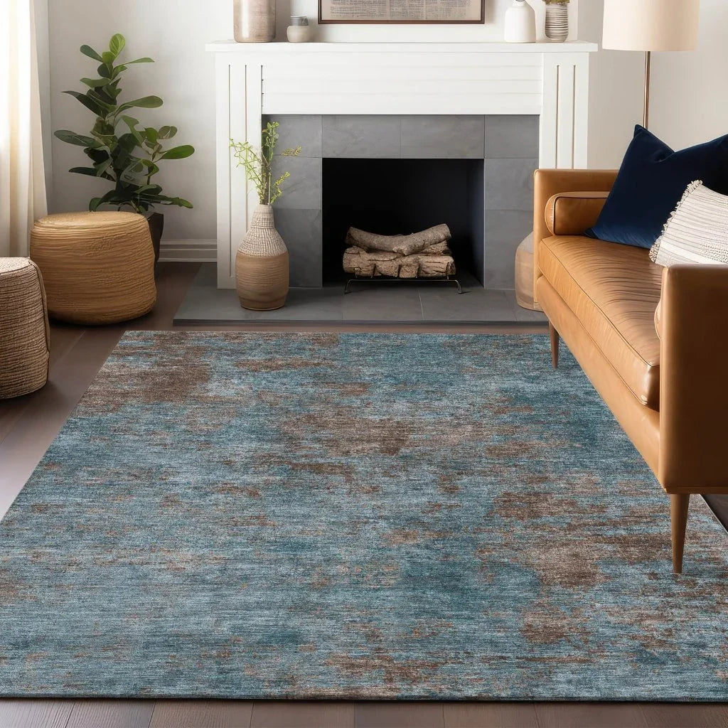 LOOMLAN Rugs Carmine Teal Washable Indoor-Outdoor Rug