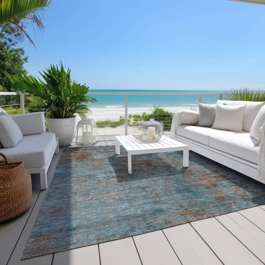 LOOMLAN Rugs Carmine Teal Washable Indoor-Outdoor Rug