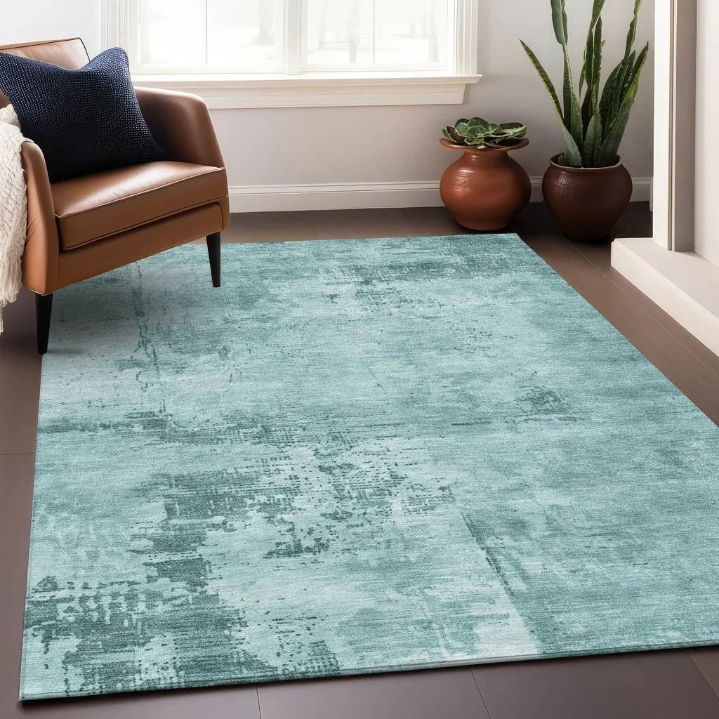 LOOMLAN Rugs Cassiva Blue Washable Indoor-Outdoor Rug