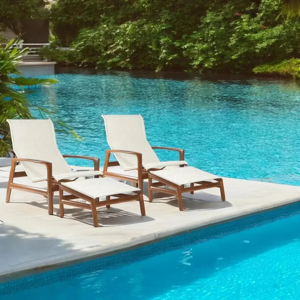 Castelle Berkeley Padded Sling Chair Ottoman 4 PC Set - LOOMLAN - Castelle - Outdoor Lounge Chairs