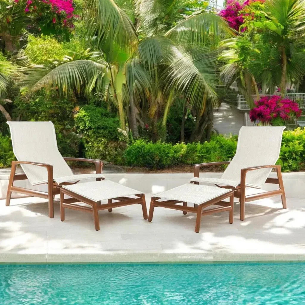 Castelle Berkeley Padded Sling Chair Ottoman 4 PC Set - LOOMLAN - Castelle - Outdoor Lounge Chairs