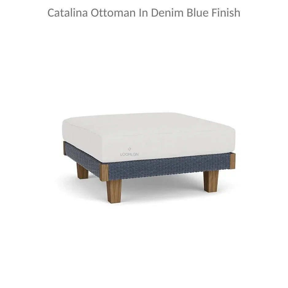 Catalina Ottoman All Weather Wicker & Teak Wood - LOOMLAN - Lloyd Flanders - Outdoor Ottomans