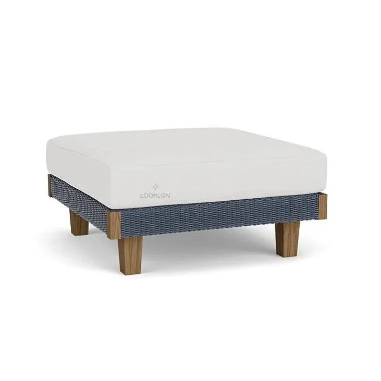 Lloyd Flanders Catalina Ottoman All Weather Wicker & Teak Wood