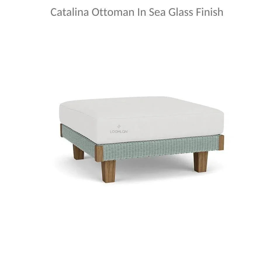Catalina Ottoman All Weather Wicker & Teak Wood - LOOMLAN - Lloyd Flanders - Outdoor Ottomans