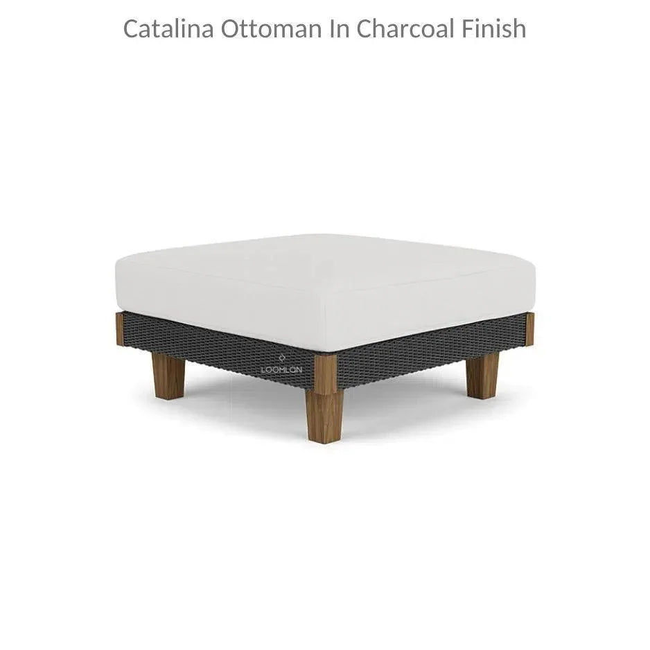 Catalina Ottoman All Weather Wicker & Teak Wood - LOOMLAN - Lloyd Flanders - Outdoor Ottomans