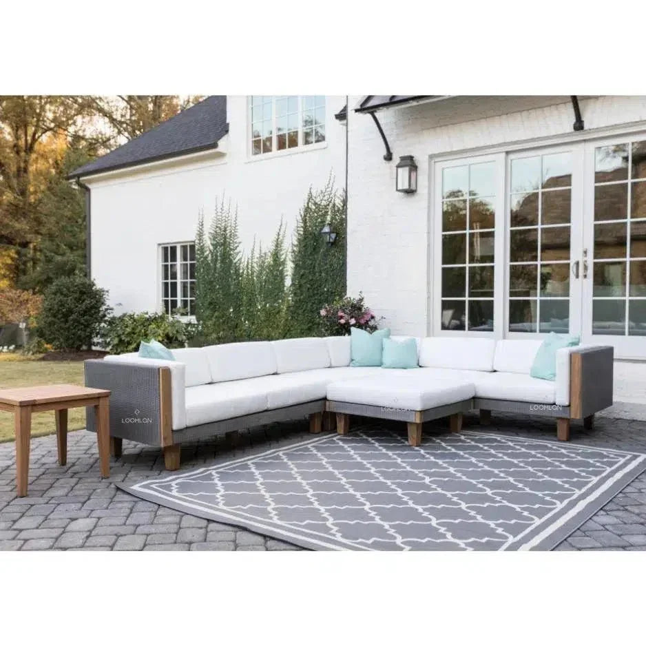 Lloyd Flanders Catalina Ottoman All Weather Wicker &amp; Teak Wood