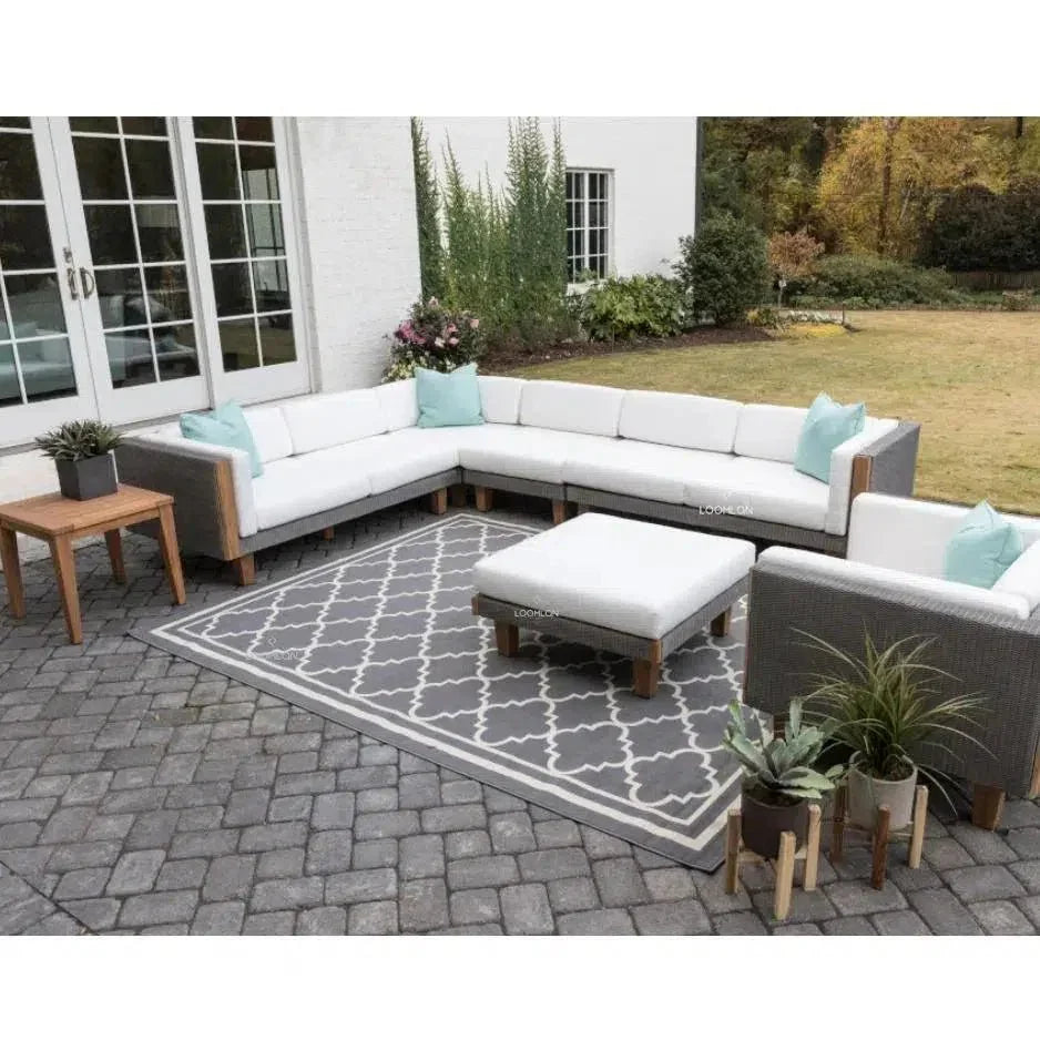 Lloyd Flanders Catalina Ottoman All Weather Wicker &amp; Teak Wood