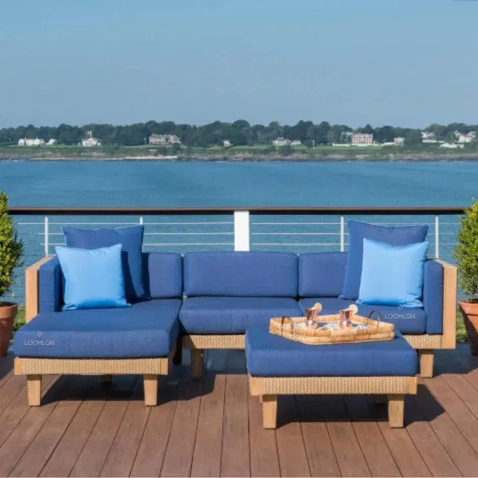 Lloyd Flanders Catalina Ottoman All Weather Wicker &amp; Teak Wood