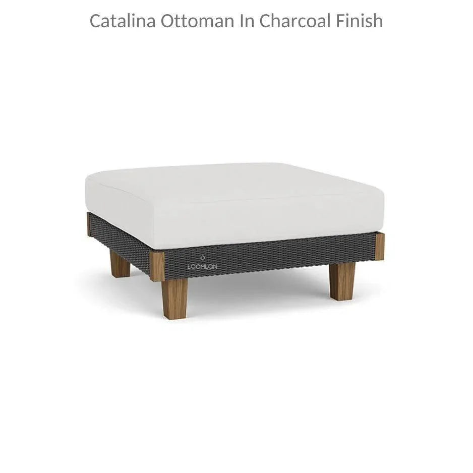 Catalina Ottoman All Weather Wicker & Teak Wood - LOOMLAN - Lloyd Flanders - Outdoor Ottomans