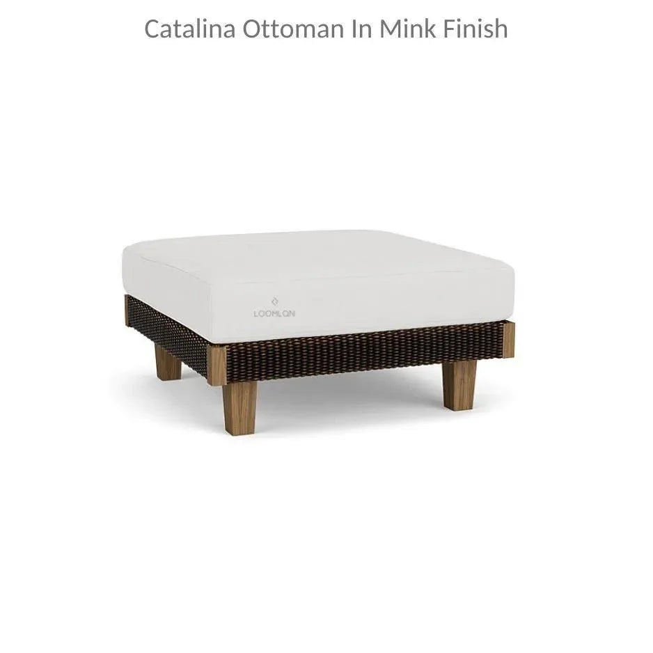 Catalina Ottoman All Weather Wicker &amp; Teak Wood - LOOMLAN - Lloyd Flanders - Outdoor Ottomans
