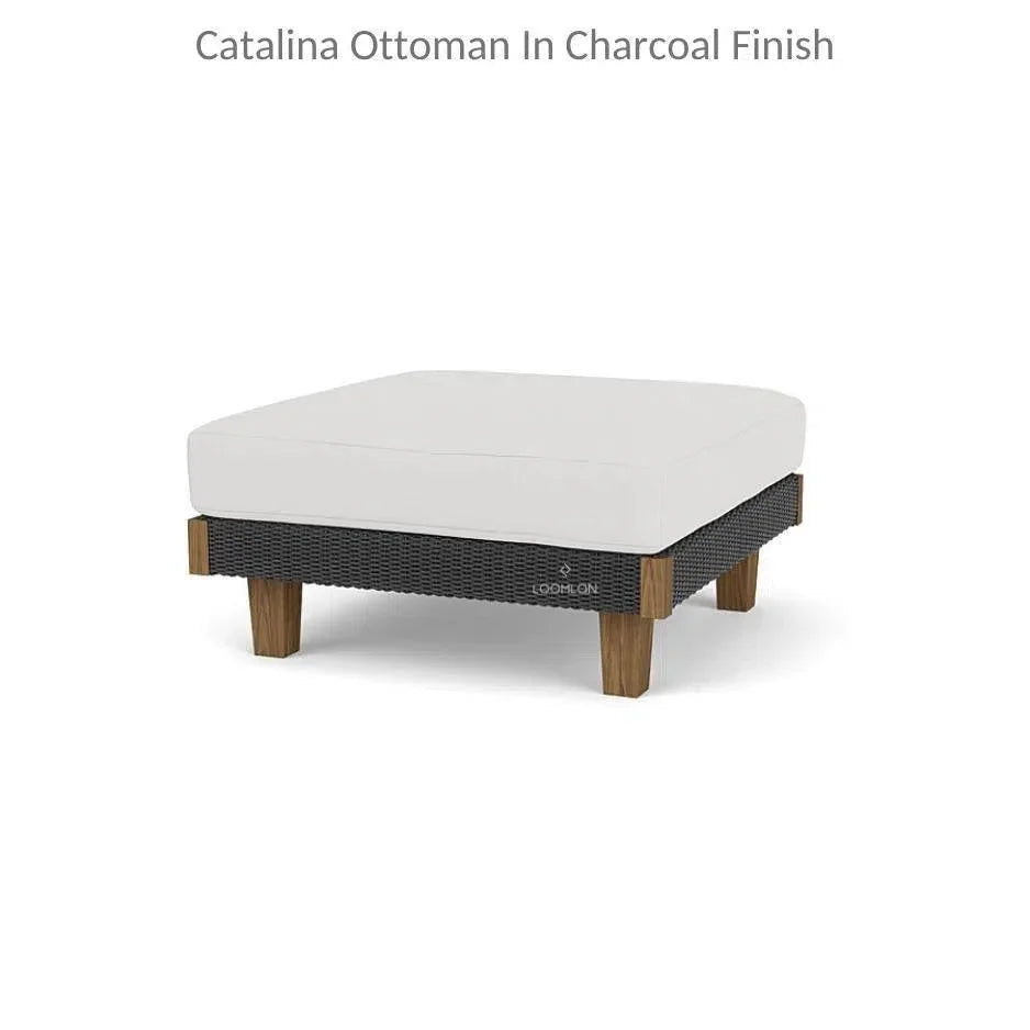 Catalina Ottoman All Weather Wicker & Teak Wood - LOOMLAN - Lloyd Flanders - Outdoor Ottomans
